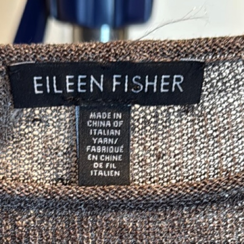 Eileen Fisher short sleeve linen nylon blend Chocolate top. Size Large - Picture 2 of 4